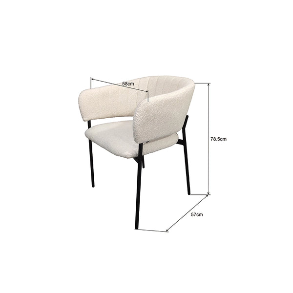 Sedia con braccioli in tessuto boucle imbottito bianco