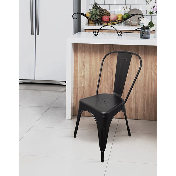 Sedia da pranzo in metallo nero con schienale, impilabili, per bistrò, cucina, interni ed esterni, 51x 43 x 85 cm