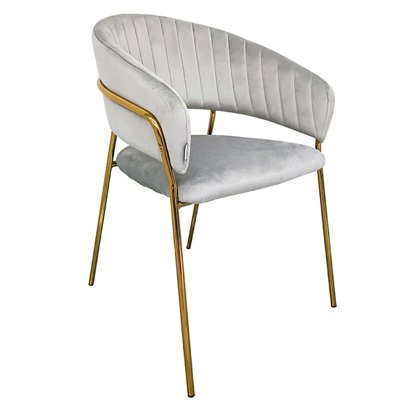 Sedia con braccioli effetto velluto grigio
