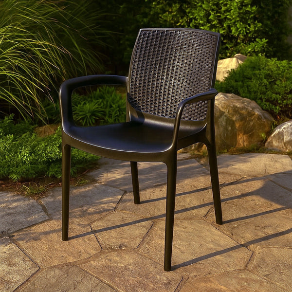 Sedia da esterno antracite effetto Rattan con braccioli Grandsoleil Boheme