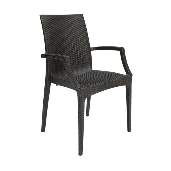 Sedia da esterno antracite effetto rattan con braccioli Grandsoleil Bistrot