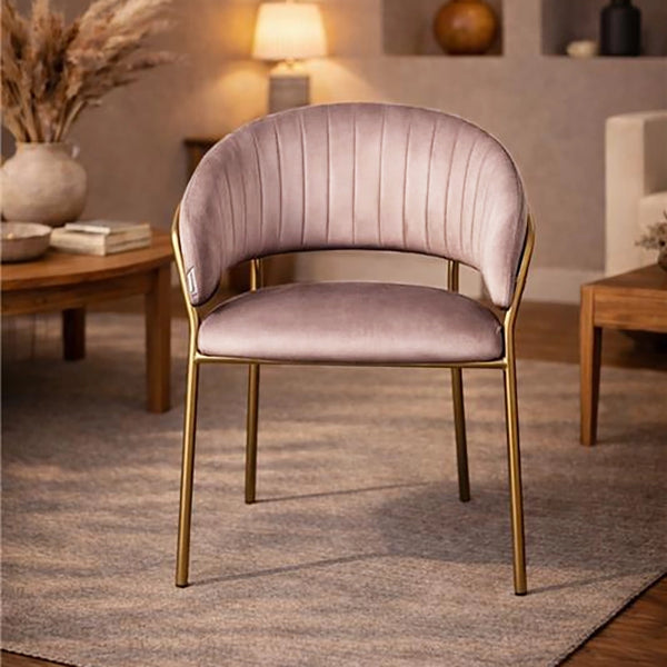 Sedia da pranzo effetto velluto Korinne rosa, vista laterale della struttura e del profilo - Exagonshop