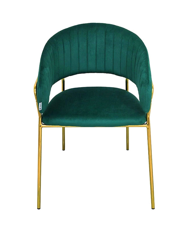 Sedia da pranzo effetto velluto Korinne verde, vista laterale della struttura e del profilo - Exagonshop