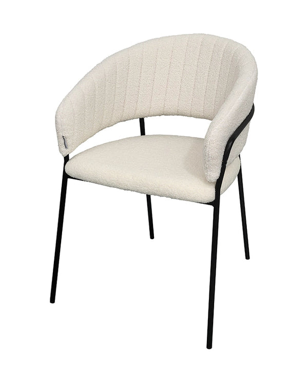 Sedia da pranzo effetto boucle Korinne bianco visto dall'alto, composizione e proporzioni - Exagonshop