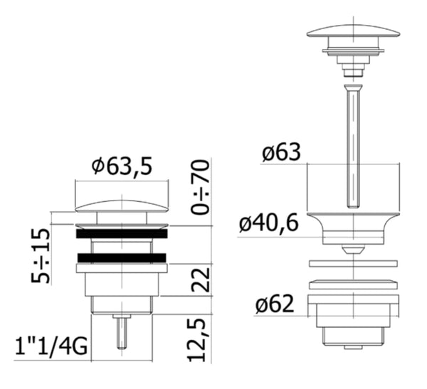 Paffoni piletta scarico click clack 60 mm universale bianco opaco