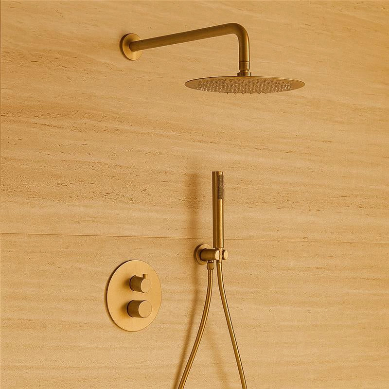 Set doccia termostatico 2 vie da incasso con soffione 25 cm doccetta e flessibile oro spazzolato Melin