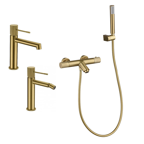 Set miscelatori lavabo bidet e vasca Melin oro spazzolato