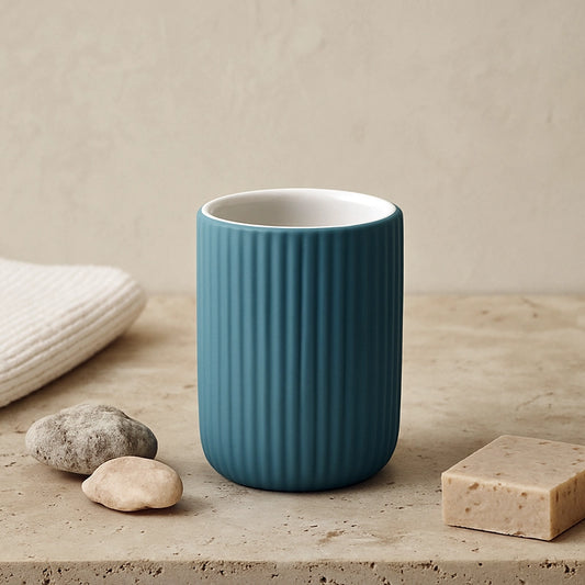 Bicchiere portaspazzolini da appoggio in ceramica blu pastello color