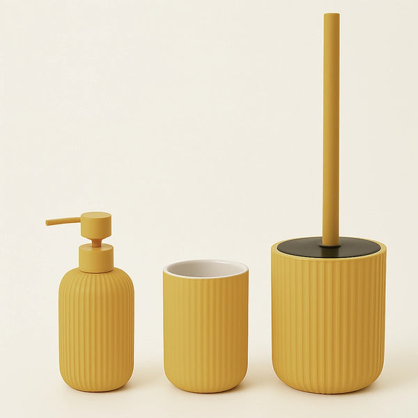 Set portaspazzolini dispenser portasapone e portascopino in ceramica giallo Color