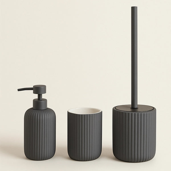 Set portaspazzolini dispenser portasapone e portascopino in ceramica grigio Color