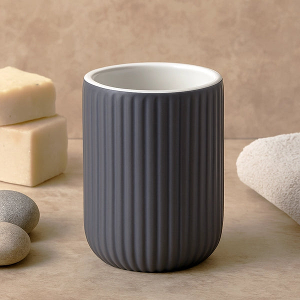 Set portaspazzolini dispenser portasapone e portascopino in ceramica grigio Color