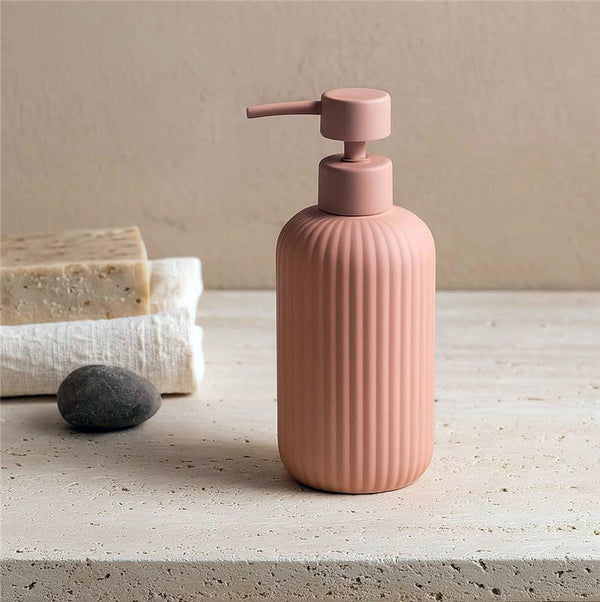 Set portaspazzolini dispenser portasapone e portascopino in ceramica rosa Color