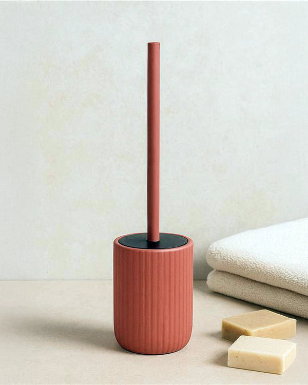 Portascopino wc a pavimento in ceramica rosso mattone color montato a parete, vista del design e della finitura - Exagonshop