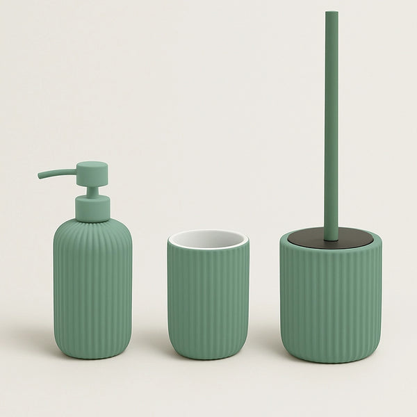 Set portaspazzolini dispenser portasapone e portascopino in ceramica verde Color