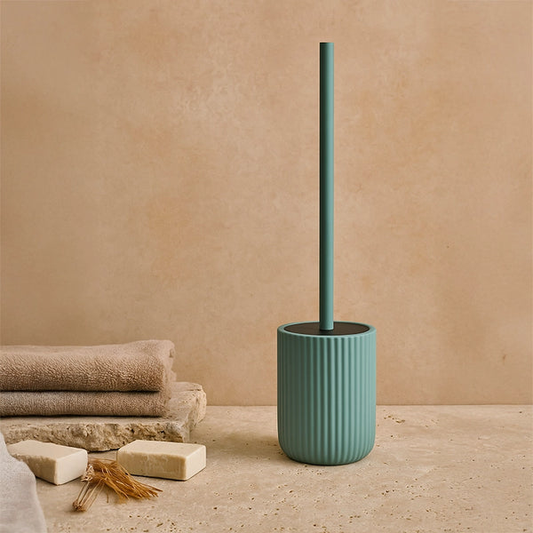 Set portaspazzolini dispenser portasapone e portascopino in ceramica verde Color