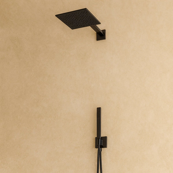 Set doccia soffione 30x30 Smart quadro braccio 35 cm e doccetta nero opaco