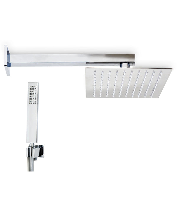Set soffione doccia 20x20 quadro slim Smart con braccio 33 cm e doccetta cromo