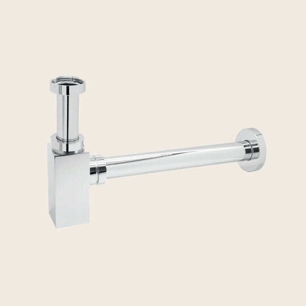 Sifone lavabo telescopico quadro ECO 1/4 Cromo, vista frontale della maniglia e della bocca di erogazione - Exagonshop