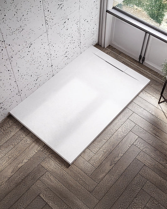 Piatto doccia 70x100 ultrapiatto effetto pietra in resina bianco Sirio