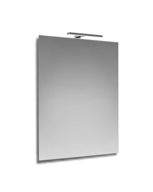Specchio 110x70 reversibile con lampada slim spenta, dettaglio del corpo lampada e dei materiali - Exagonshop
