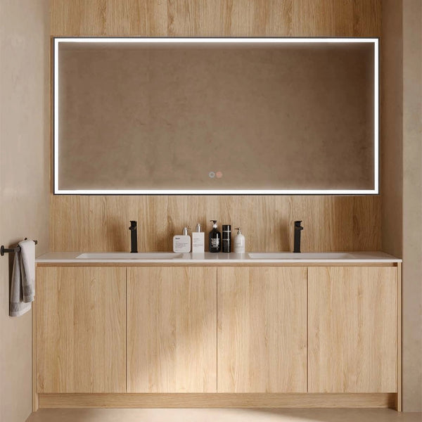 Specchio 80x80 con luce frontale nero opaco Siena