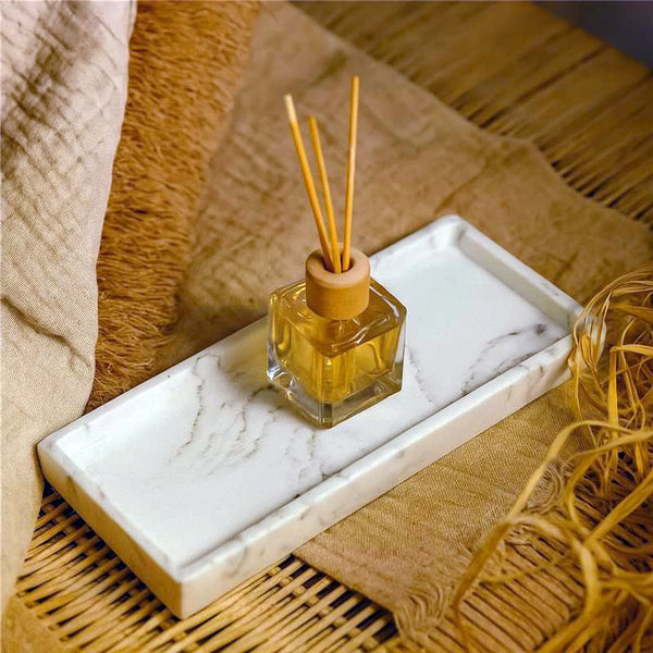 Vassoio portaoggetti in poliresina marmorizzato bianco Marmo