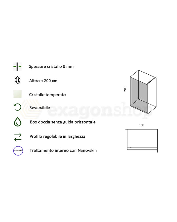 Walk in parete doccia fissa 120 cm vetro trasparente 8 mm H 200 cm bianco opaco