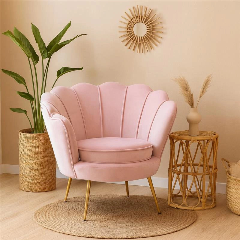 Water Lily Poltrona design Glamour con gambe acciaio e tessuto imbottito Rosa