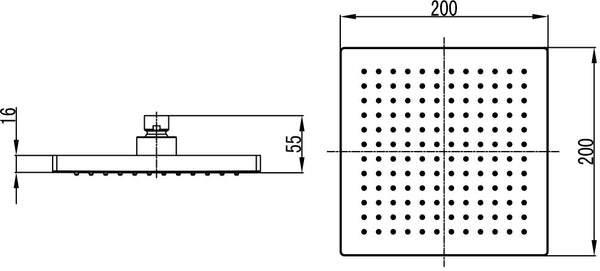 New Line Soffione Doccia 20x20 Cm Quadro In Abs Nero Opaco