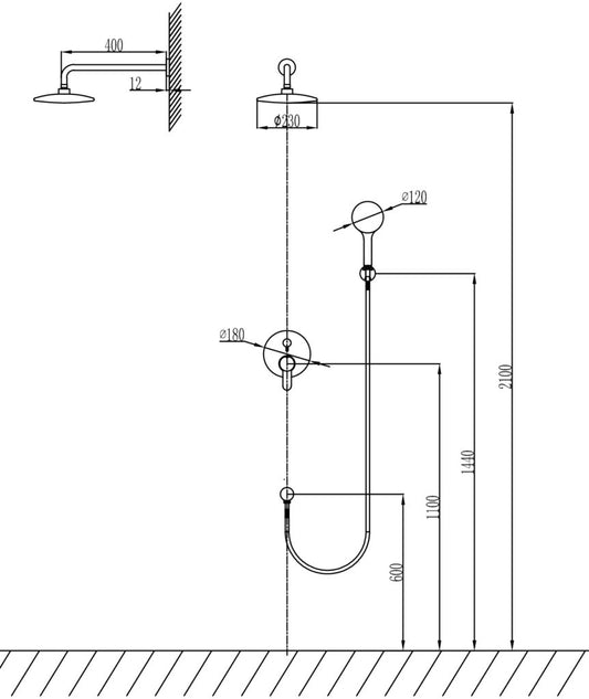 New line set doccia con miscelatore e soffione tondo, componenti inclusi smontati: corpo incasso, placca e rosone...
