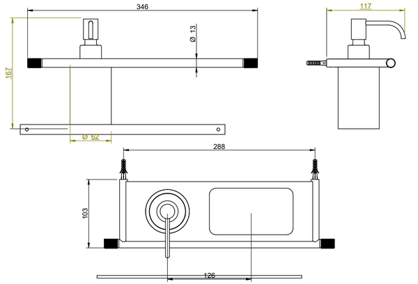 Treemme 22mm IT8372ISZZZZ mensola portaoggetti con dispenser sapone liquido bianco inox satinato