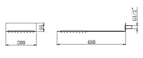 Soffione Doccia 20x45 A Parete In Acciaio Cromo New Line, componenti inclusi smontati: corpo incasso, placca e rosone...