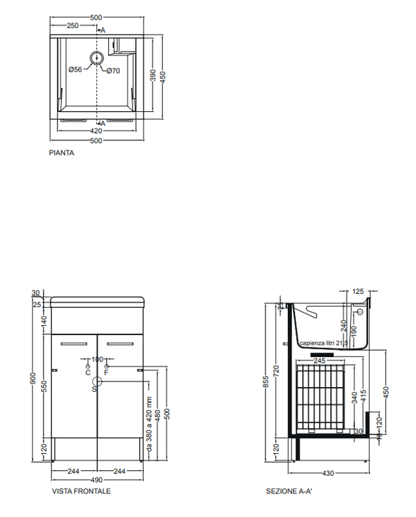 Colavene Jollywash mobile lavatoio 50x45 con cesto portabiancheria bianco lucido
