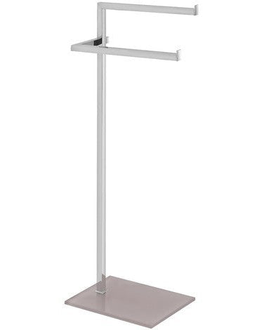 Piantana Portasciugamani Con Base In Vetro Tortora cromo, dettaglio ravvicinato del materiale e dell'aggancio - Exagonshop