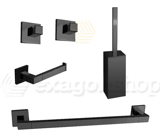 Colombo Design BasicQ Kit Accessori bagno portasciugamani portarotolo appendino portascopino 5pz Nero Opaco