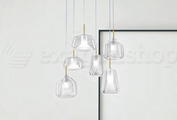 Miloox X-Ray Lampadario sospeso 6 Luci con vetro Trasparente e rosone oro spazzolato