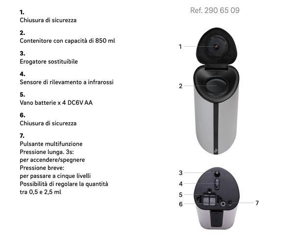 Dispenser sapone automatico a muro igienizzante mani gel Dosatore 850ml silver Cosmic Ak1209