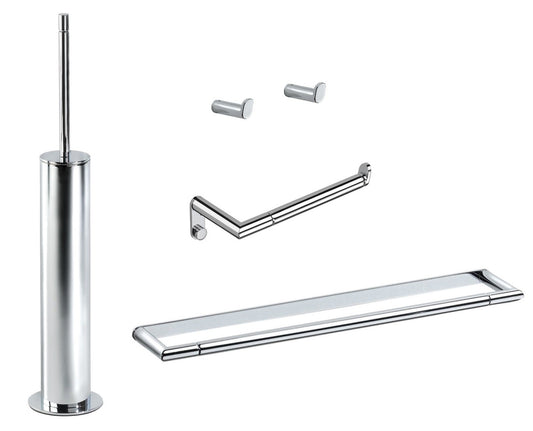 Pomd'or Micra Set Accessori bagno Portasalviette 40 cm Portarotolo destro Portascopino a terra e 2 appendini cromo lucido