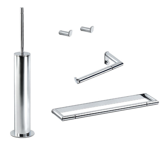 Pomd'or Micra Set Accessori bagno Portasalviette 30 cm Portarotolo sinistro Portascopino a terra e 2 appendini cromo lucido