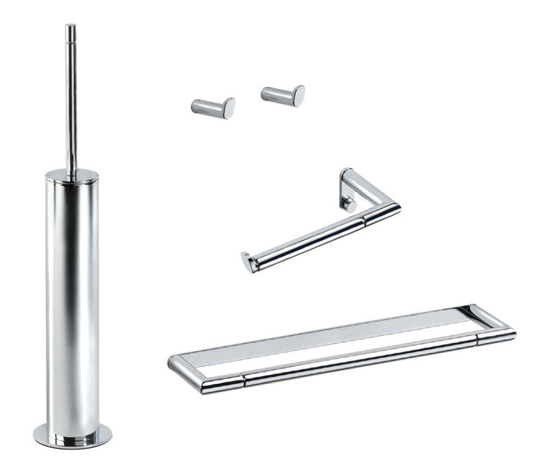 Pomd'or Micra Set Accessori bagno Portasalviette 30 cm Portarotolo sinistro Portascopino a terra e 2 appendini cromo lucido