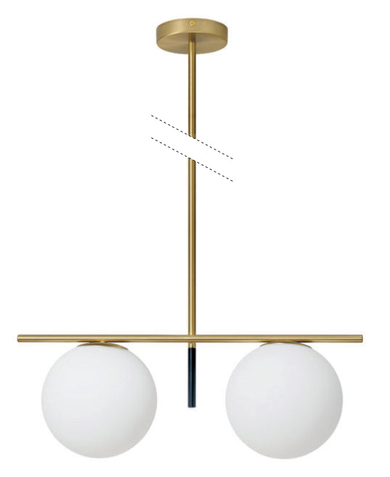 Miloox Jugen Lampada A Sospensione 2 Luci 20 Cm in vetro soffiato Biancoe E Montatura Oro Spazzolato