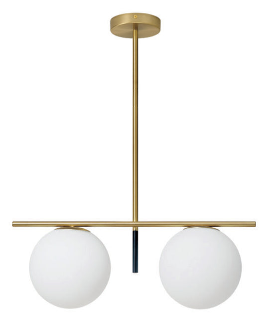 Miloox Jugen Lampada A Sospensione 2 Luci 20 Cm in vetro soffiato Biancoe E Montatura Oro Spazzolato