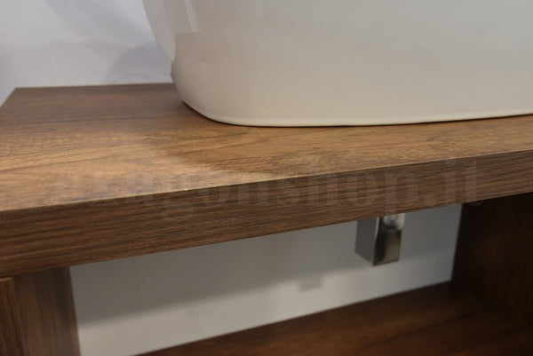 Mobile bagno 90 cm tabacco con vano a giorno lavabo non ambientato in bagno moderno con specchio e accessori - Exagonshop