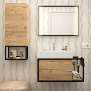 Mobile Bagno nero rovere africa 80x46 Regolo con lavabo integrato e portasciugamani