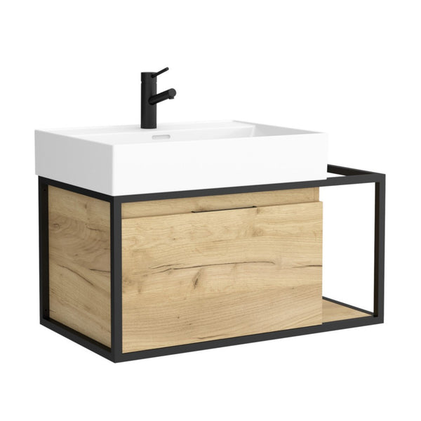 Mobile Bagno nero rovere africa 80x46 Regolo con lavabo integrato e portasciugamani
