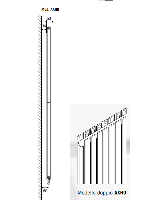 Radiatore 220x110 ad acqua doppio verticale 25 elementi in acciaio Ral730 seconda scelta Champagne Runtal AX