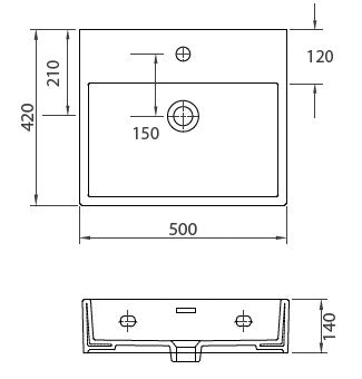 New Line B3 Lavabo lavamani 50x42 rettangolare Sospeso In Porcellana Bianco