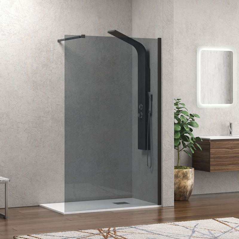 New Line Fw Parete Doccia 80 cm H 200 In Vetro Temperato 8 mm Fume profilo Nero
