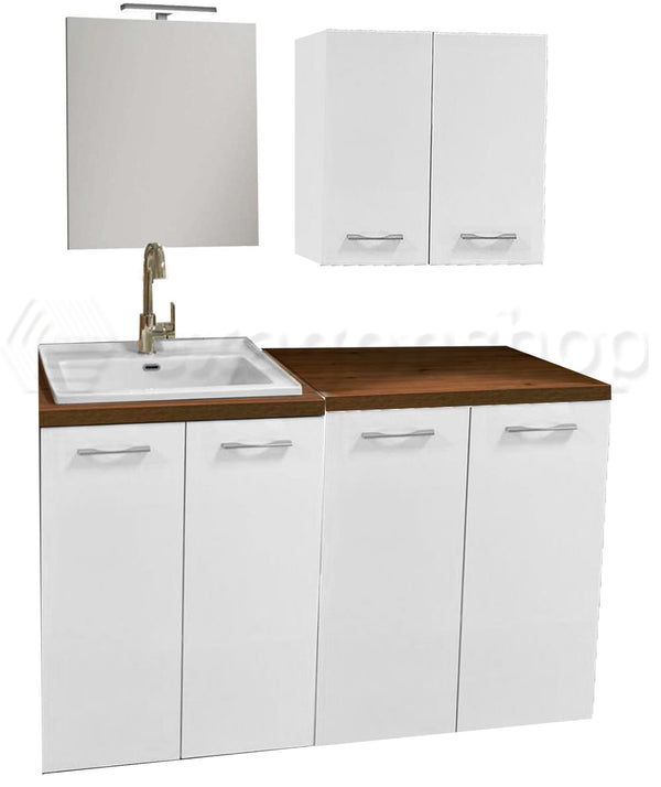 Adele mobile lavanderia con lavatoio specchio pensile noce bianco lucido