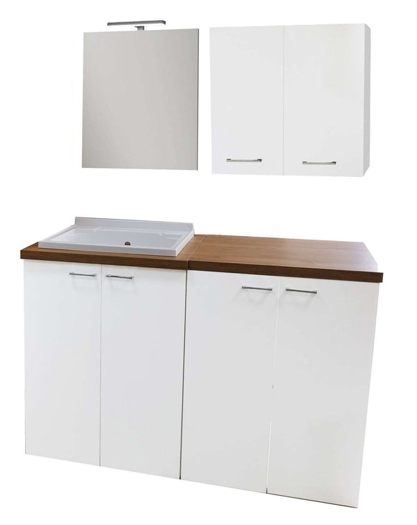 Adele mobile lavanderia con lavatoio specchio pensile noce bianco lucido